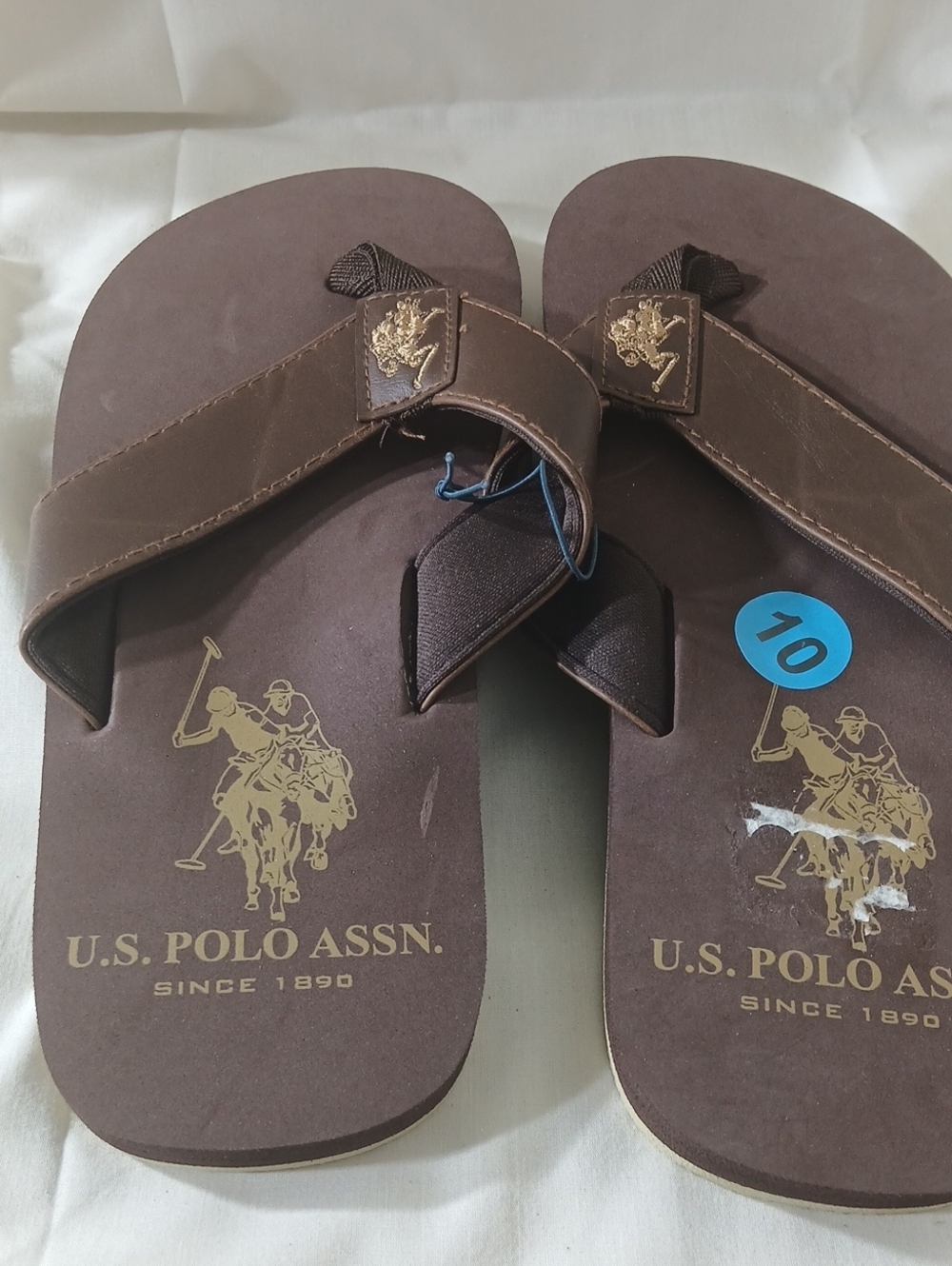 U.S. Polo Assn. Men's Dark Brown Logo Flip Flops